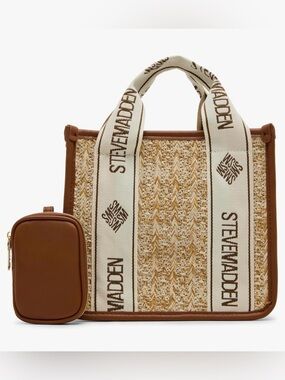 Steve Madden Natural Tote with Brown Trim and Branded Straps